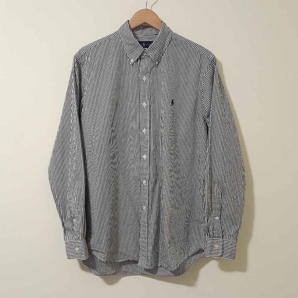 Ralph Lauren long sleeve Black & white button down Striped Shirt Size L